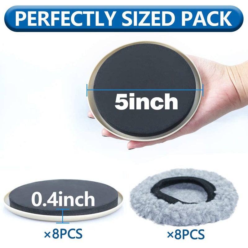 Kayzn Furniture Sliders Multi-Surface 2-in-1 Reusable Moving Pads for All Floor Types - 8 Pack 5"" Carpet Sliders and 8 Hardwood Socks - Protect Floor and Easier to Move Your Furniture - Image 2